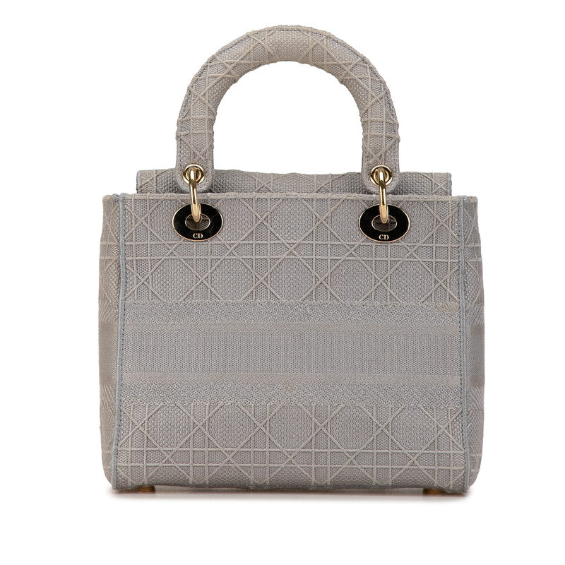 Dior Lady Dior 2WAY Handbag Gray Canvas