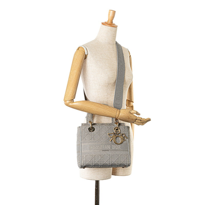 Dior Lady Dior 2WAY Canvas Handbag Gray in Very Good Condition