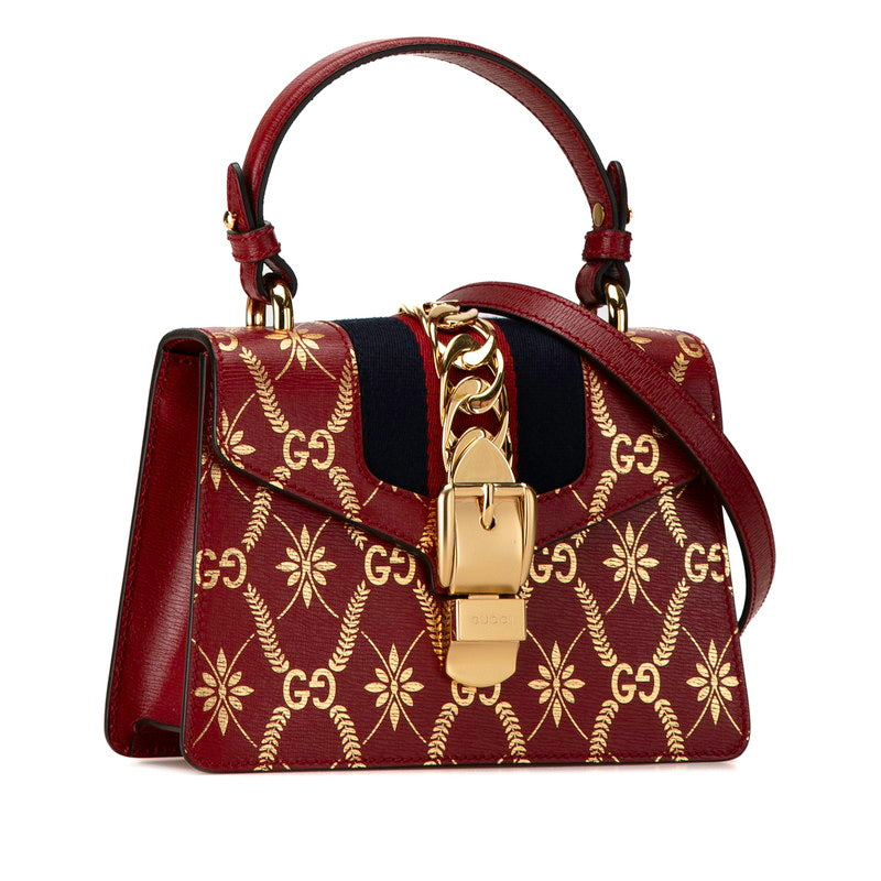 Gucci Sylvie Mini Leather Handbag 2WAY 470270 Red