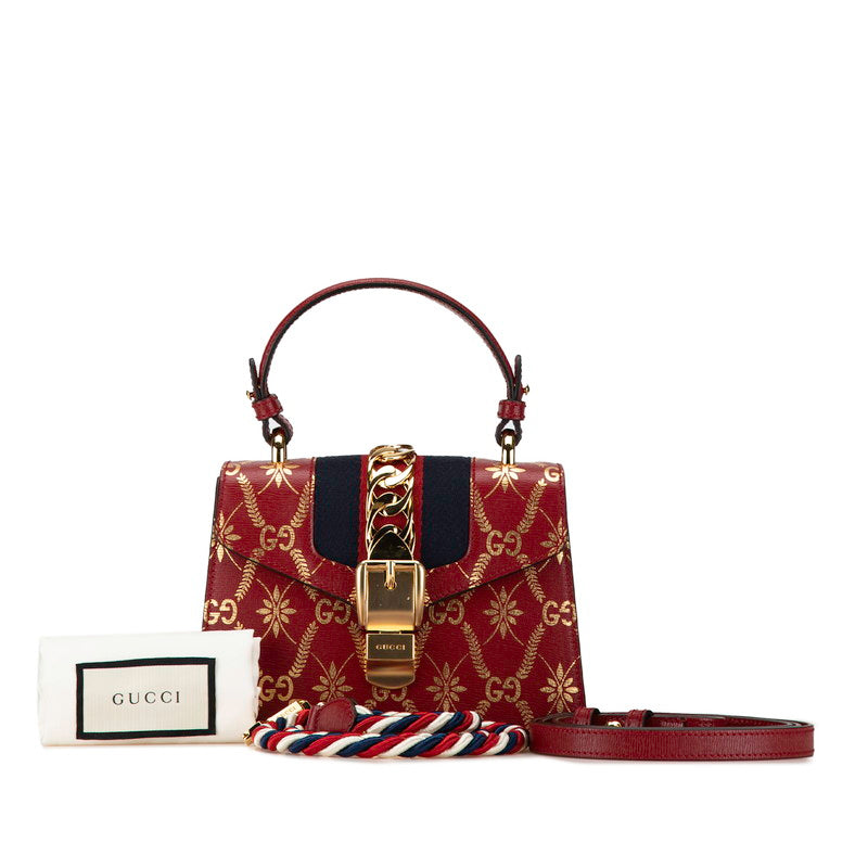 Gucci Sylvie Mini Leather Handbag 2WAY 470270 Red