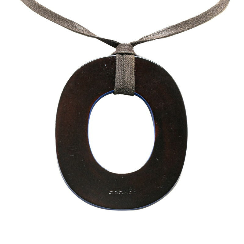 Hermes Buffalo Horn Necklace Brown Blue