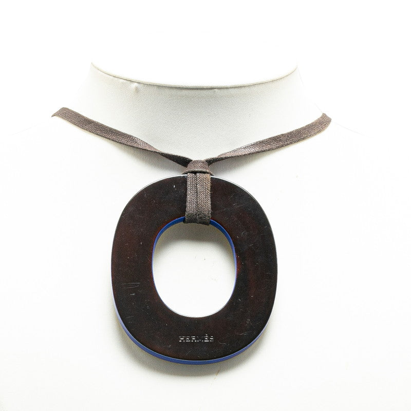 Hermes Buffalo Horn Necklace Brown Blue