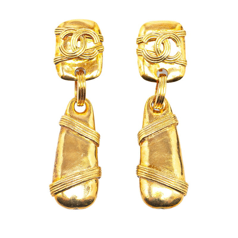 Chanel Vintage Coco Mark Swing Earrings Gold Plated