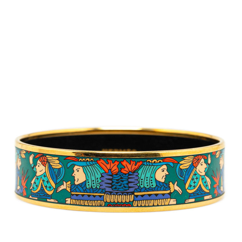 Hermes Enamel GM Patterned Bangle Bracelet Gold Multicolor in Very Good Condition