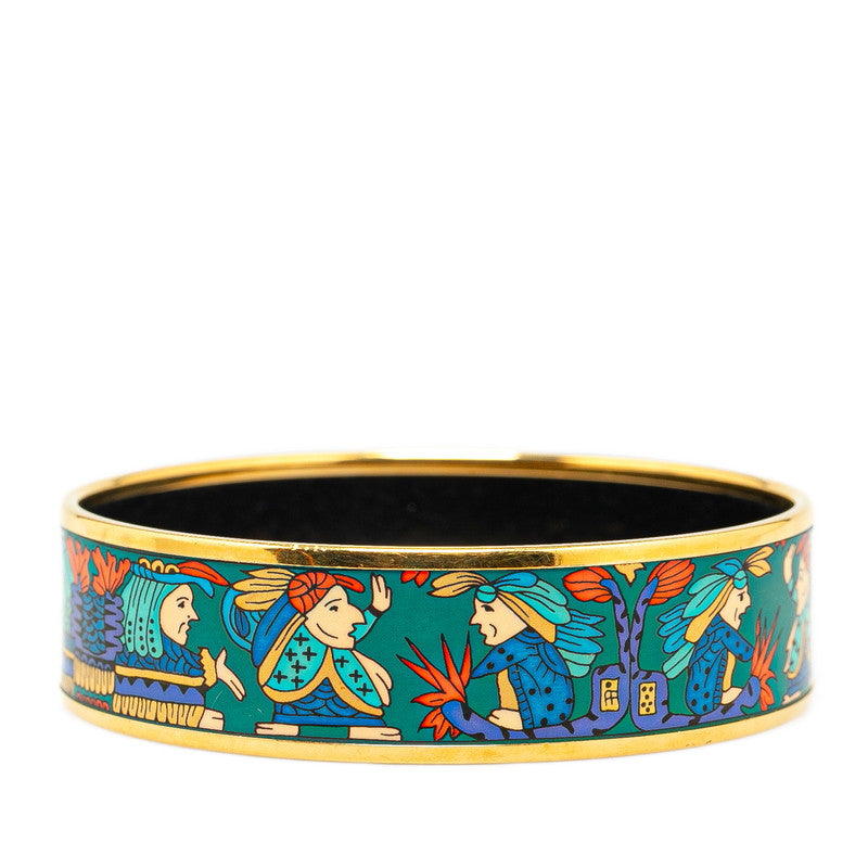 Hermes Enamel GM Patterned Bangle Bracelet Gold Multicolor in Very Good Condition