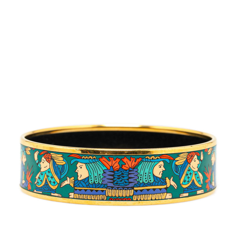 Hermes Enamel GM Patterned Bangle Bracelet Gold Multicolor in Very Good Condition