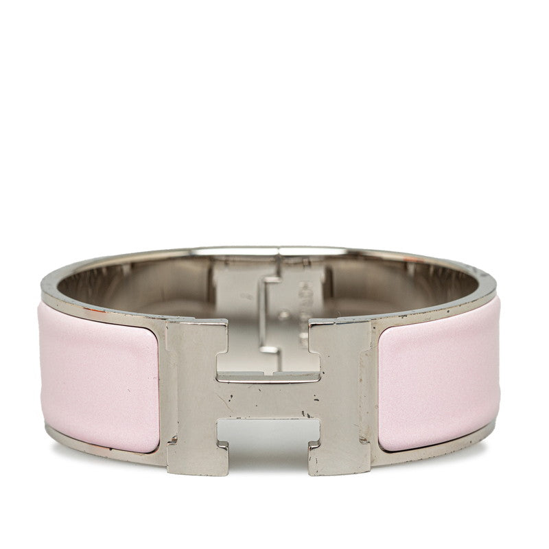 Hermes Click Clack H GM Bangle Silver Pink Metal in Very Good Condition