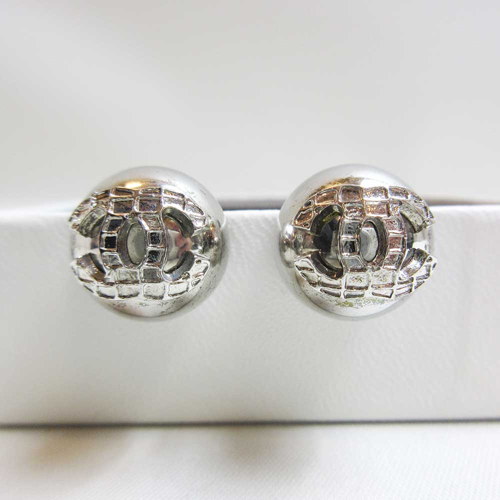 Chanel Silver Earrings Coco Mark AB Rank in Very Good Condition