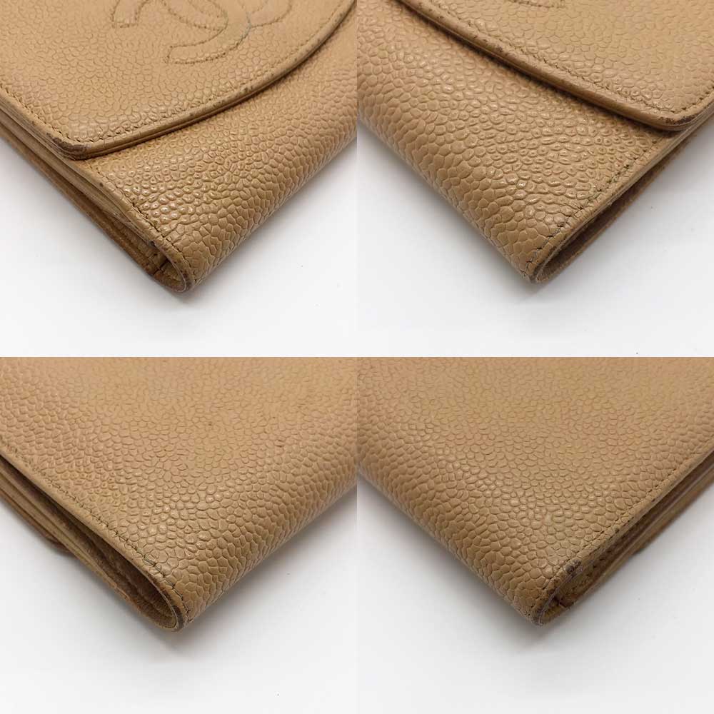 Chanel Caviar Skin Bifold Wallet Beige in Very Good Condition