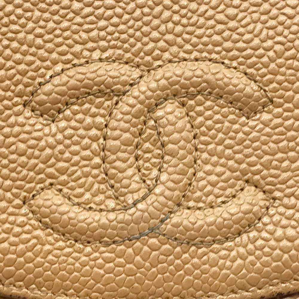 Chanel Caviar Skin Bifold Wallet Beige in Very Good Condition