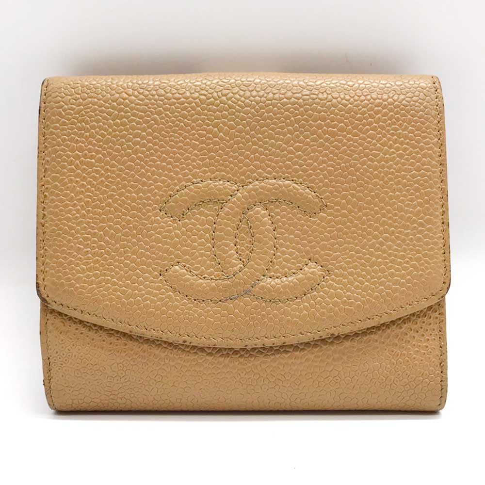 Chanel Caviar Skin Bifold Wallet Beige in Very Good Condition