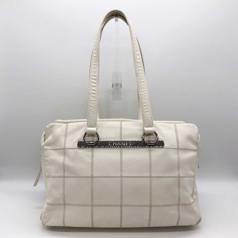 Chanel Leather Boston Bag White Chocolate Bar