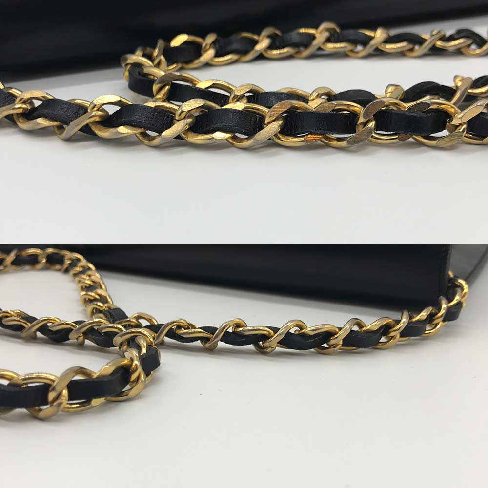 Chanel Leather Chain Shoulder Bag Black Gold