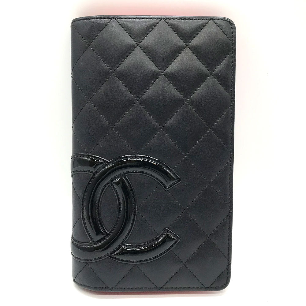 Chanel Cambon Bifold Long Wallet Black Pink