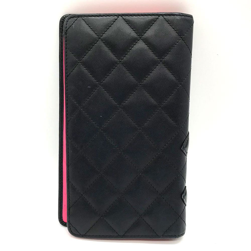 Chanel Cambon Bifold Long Wallet Black Pink