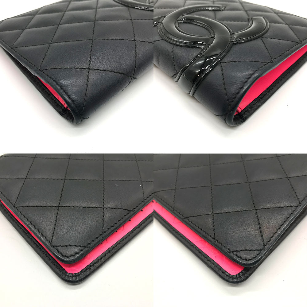 Chanel Cambon Bifold Long Wallet Black Pink