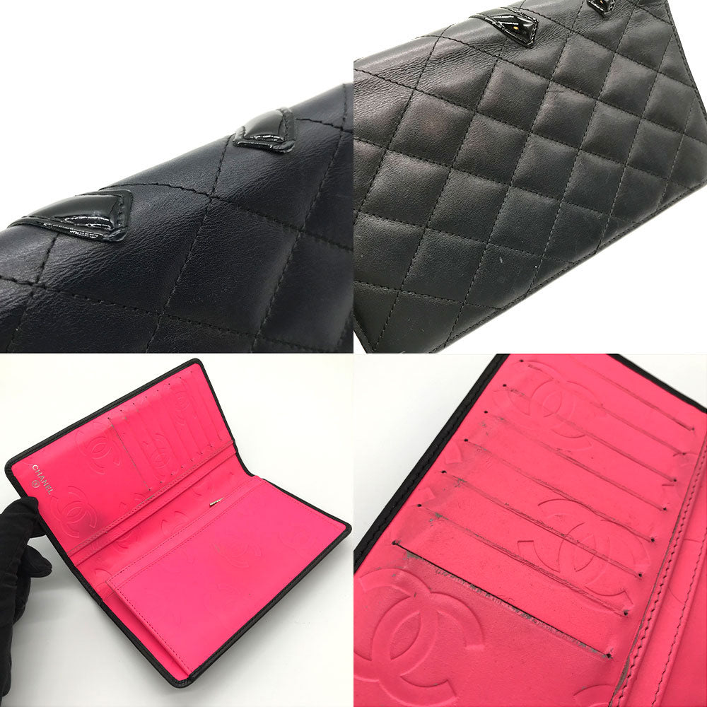 Chanel Cambon Bifold Long Wallet Black Pink