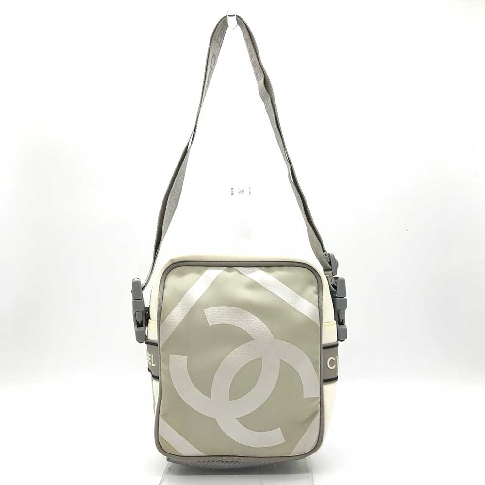 Chanel Nylon Sports Line Shoulder Bag White Ivory in Very Good Condition