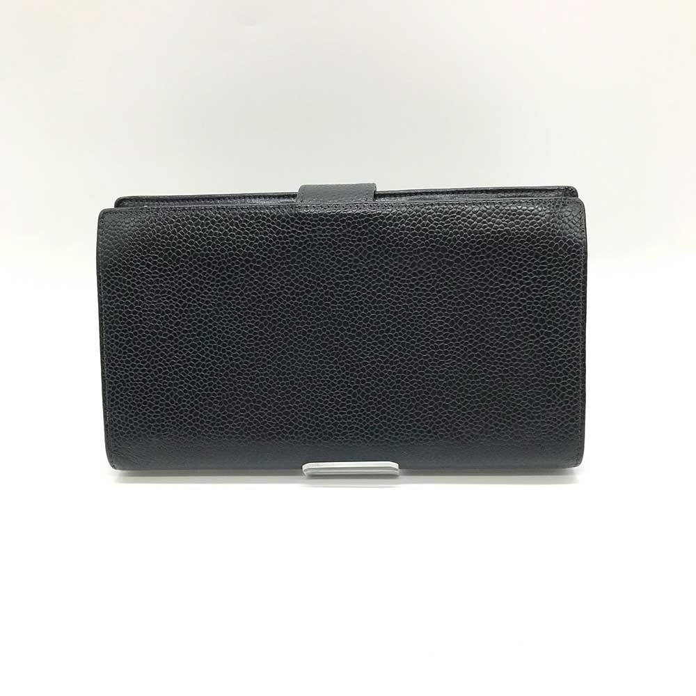 Chanel Caviar Skin Leather Bifold Long Wallet Black in Very Good Condition