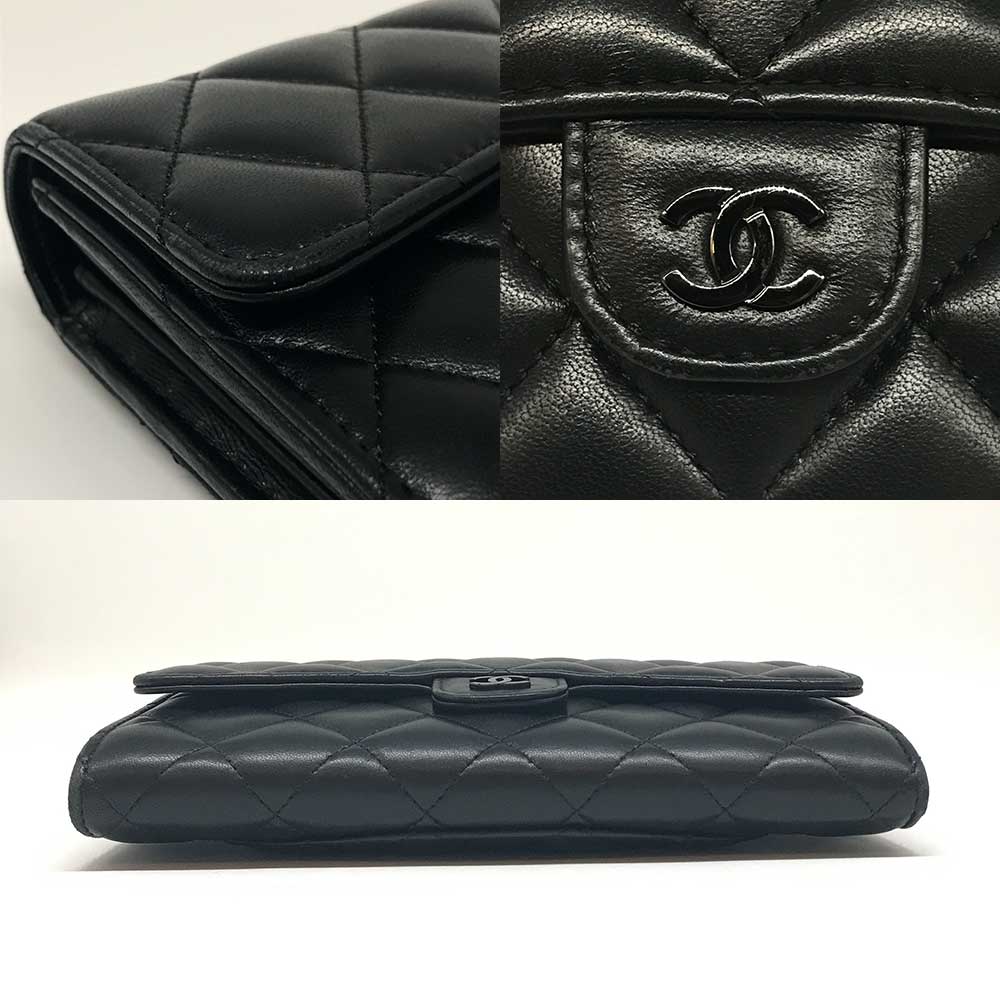 Chanel Long Flap Wallet Lambskin Black