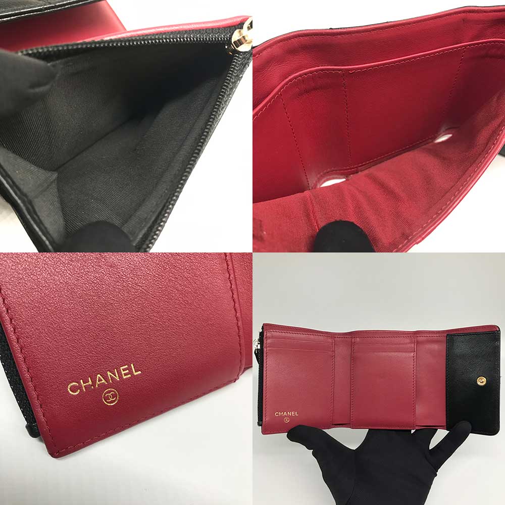 Chanel Lambskin Small Flap Mini Wallet Black in Very Good Condition