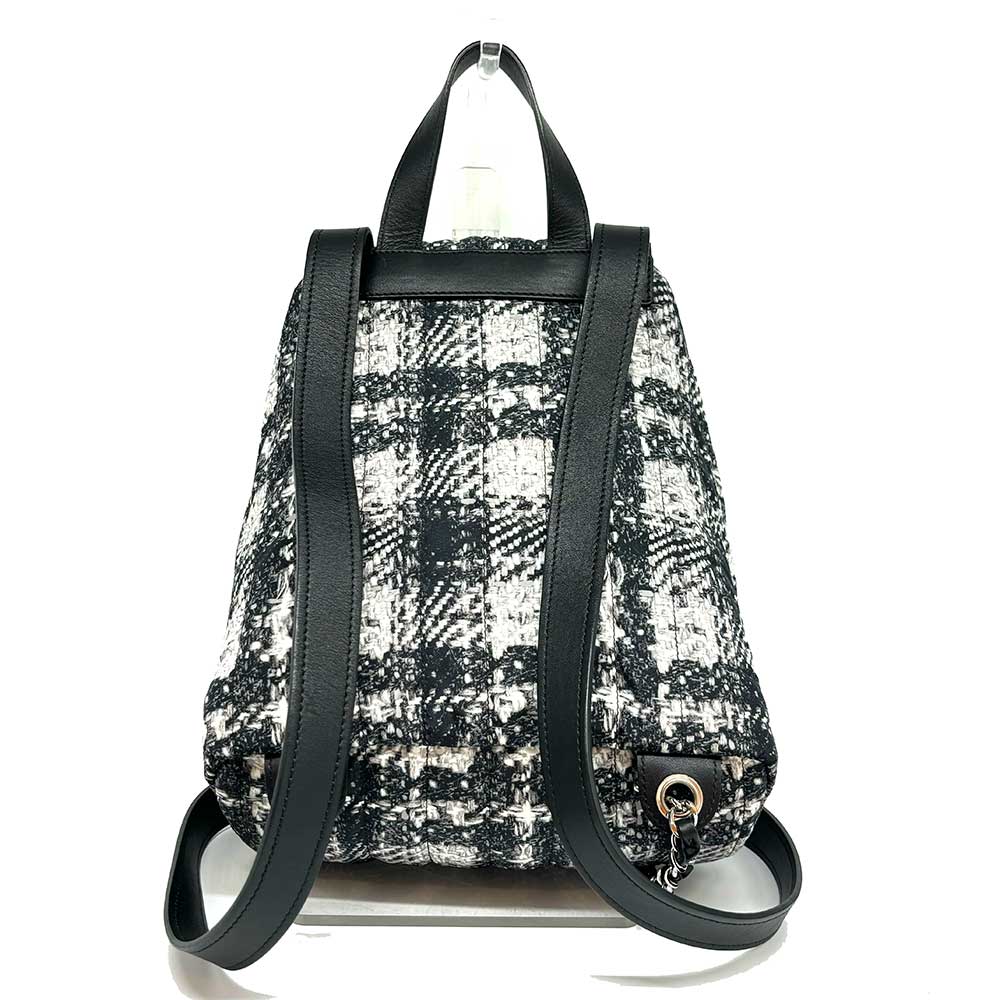 Chanel Nylon Backpack Tweed Black White