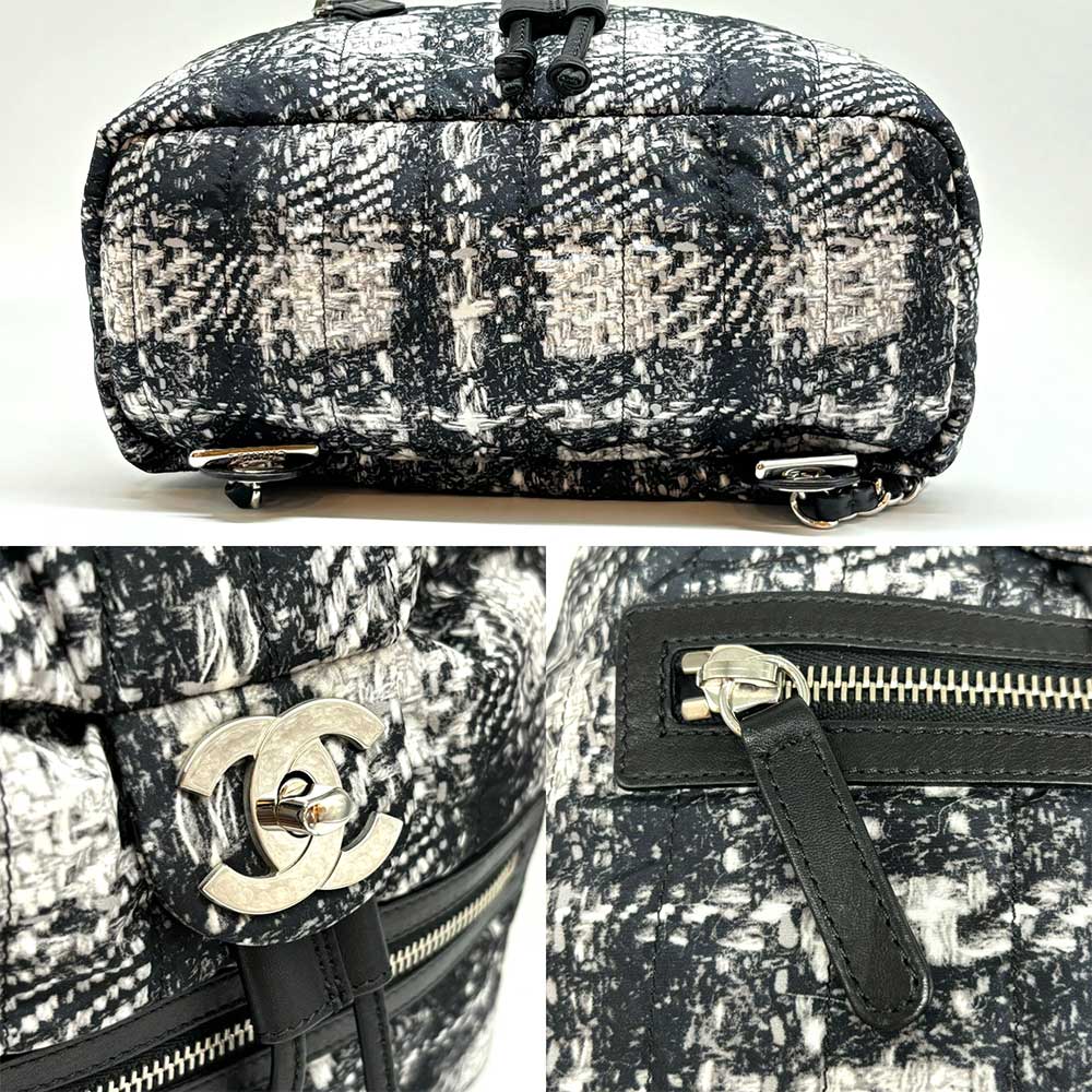 Chanel Nylon Backpack Tweed Black White