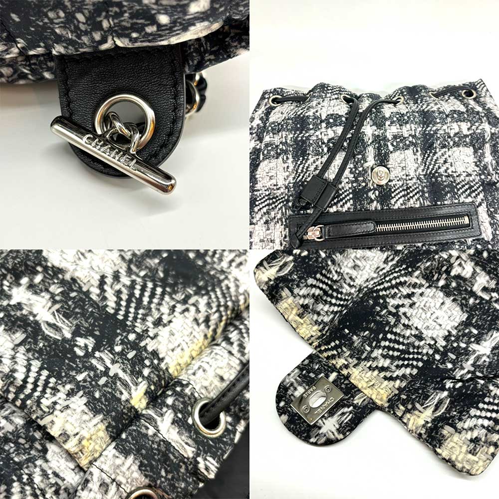 Chanel Nylon Backpack Tweed Black White