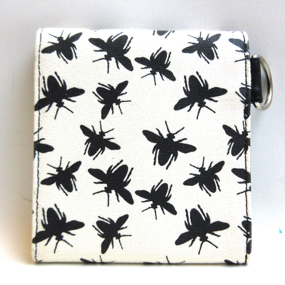 Dior Canvas Leather Mini Wallet Trifold White Black Bee Motif