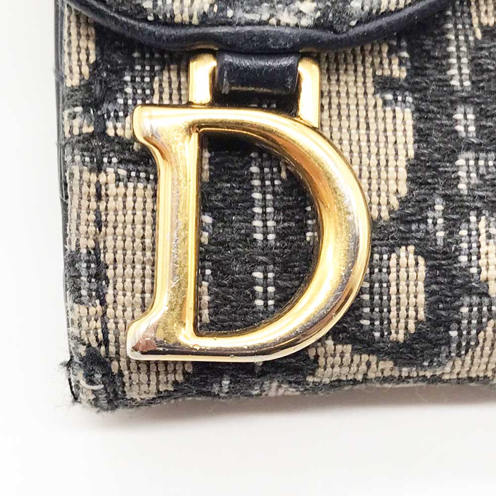 Dior Canvas Trotter Bifold Wallet Navy Beige in Very Good Condition