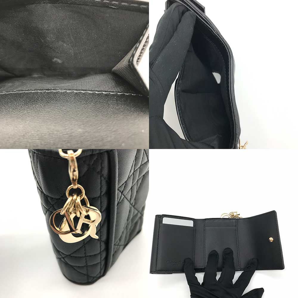 Dior Lady Dior Lotus Wallet Leather in Very Good Condition