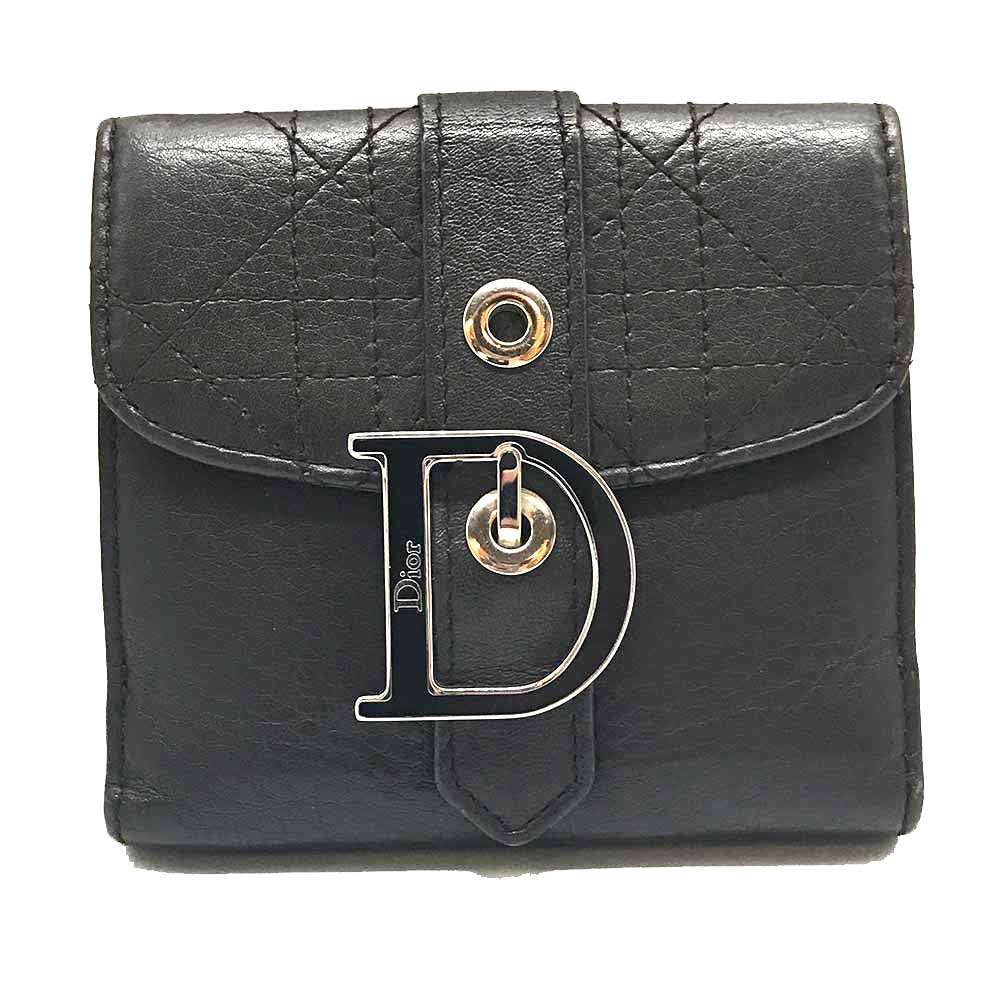 Dior Leather Compact Wallet Brown in Very Good Condition