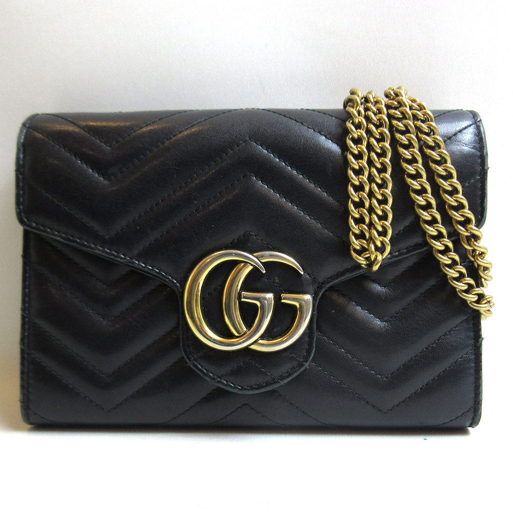 Gucci GG Marmont Leather Chain Wallet Black in Good Condition