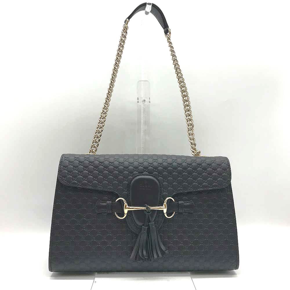 Gucci Leather Chain Shoulder Bag Black 449635 in Great Condition