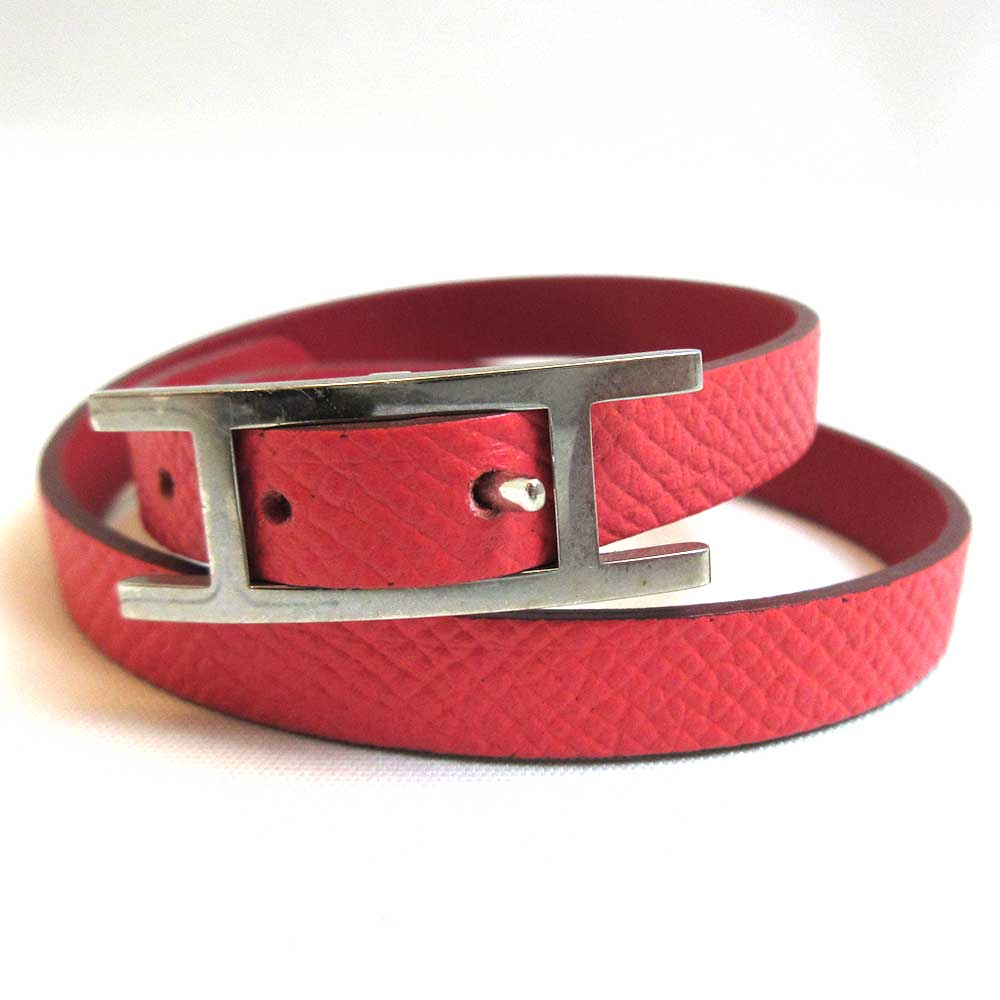 Hermes Double Tour Leather Bracelet Salmon Pink in Pristine Condition