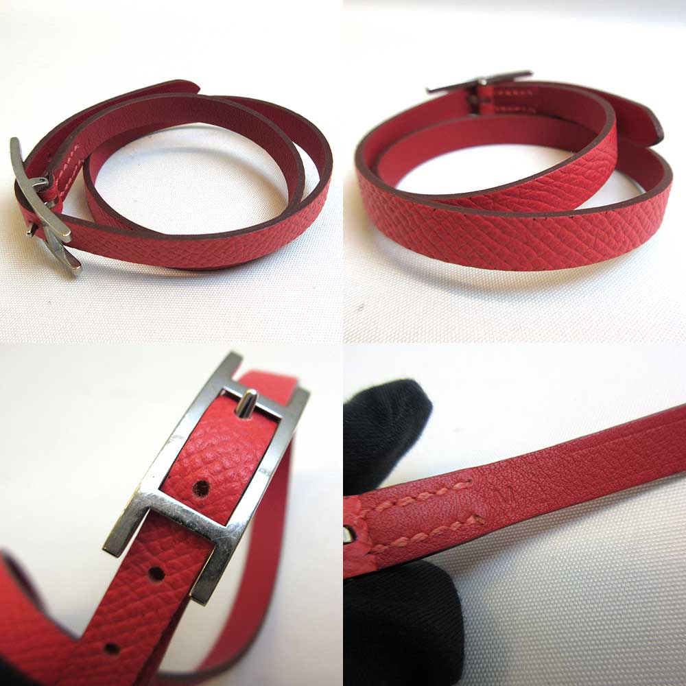 Hermes Double Tour Leather Bracelet Salmon Pink