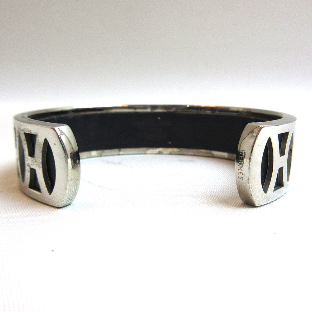 Hermes H Logo Cuff Bracelet Black Silver