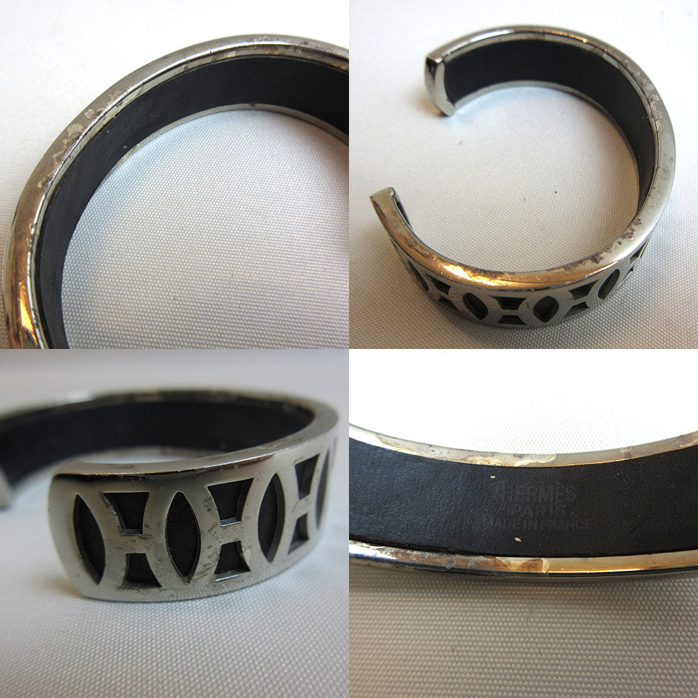 Hermes H Logo Cuff Bracelet Black Silver