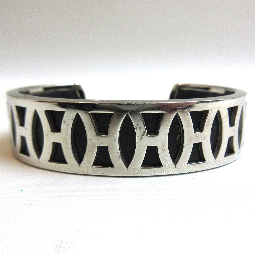 Hermes H Logo Cuff Bracelet Black Silver