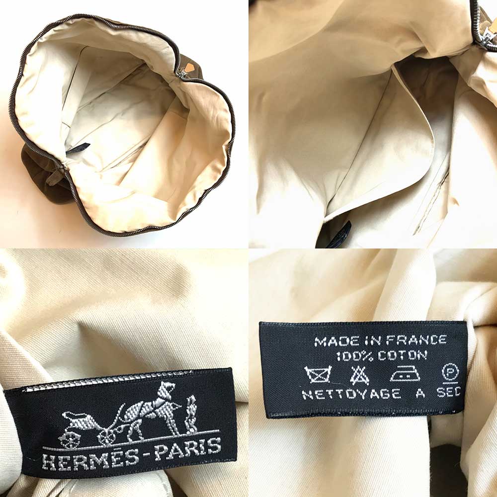 Hermes Bolide Makeup Pouch Cotton Leather Brown in Good Condition