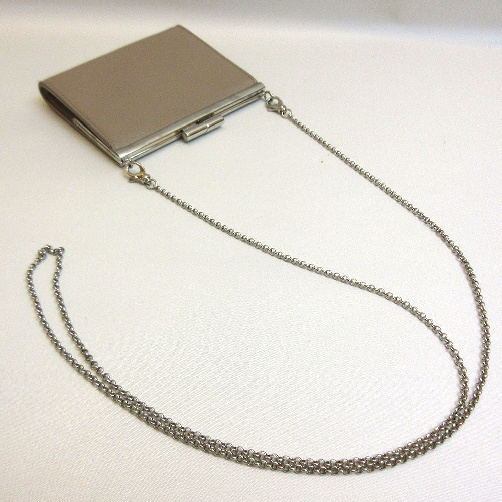 BVLGARI Leather Chain Wallet Beige Coin Case