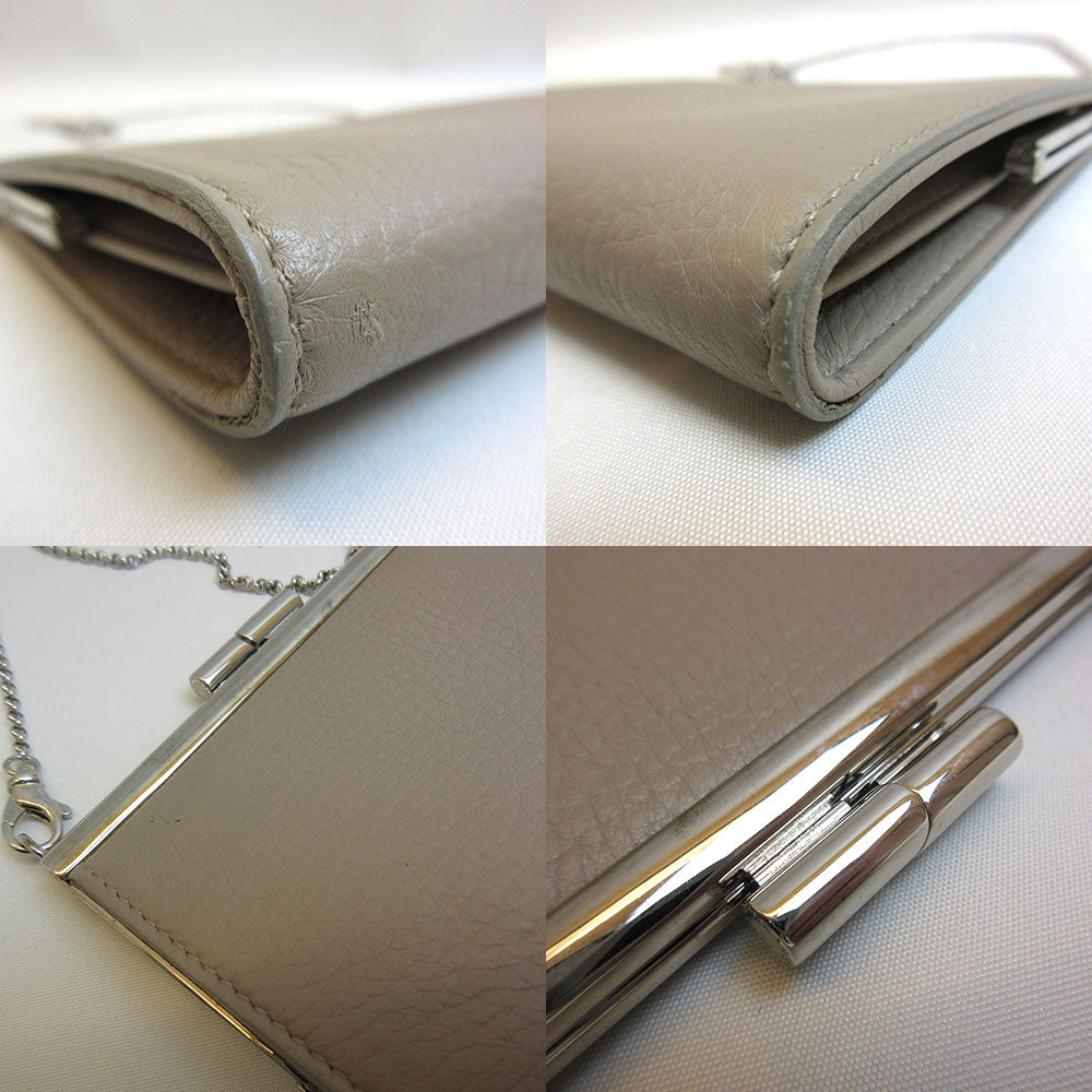 BVLGARI Leather Chain Wallet Beige Coin Case