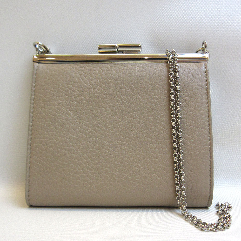 BVLGARI Leather Chain Wallet Beige Coin Case