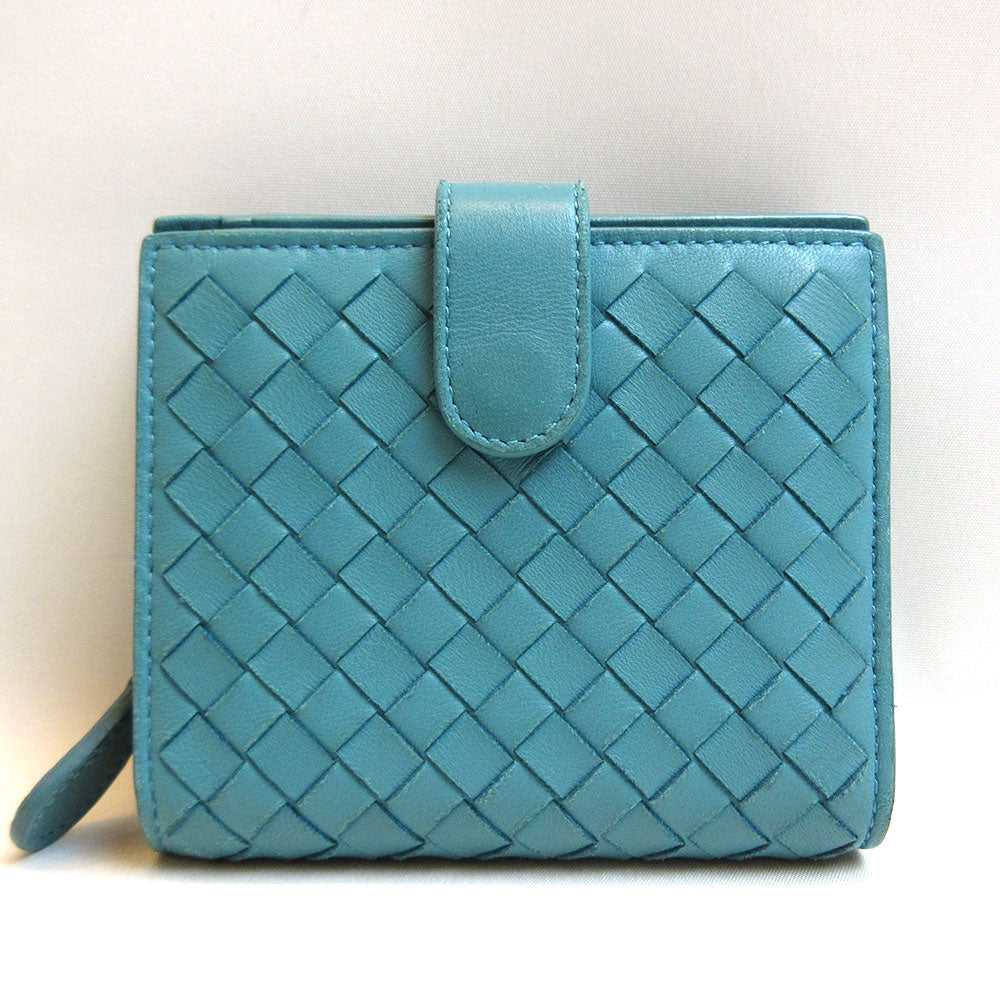 Bottega Veneta Lambskin Mini Wallet Blue Intrecciato in Very Good Condition