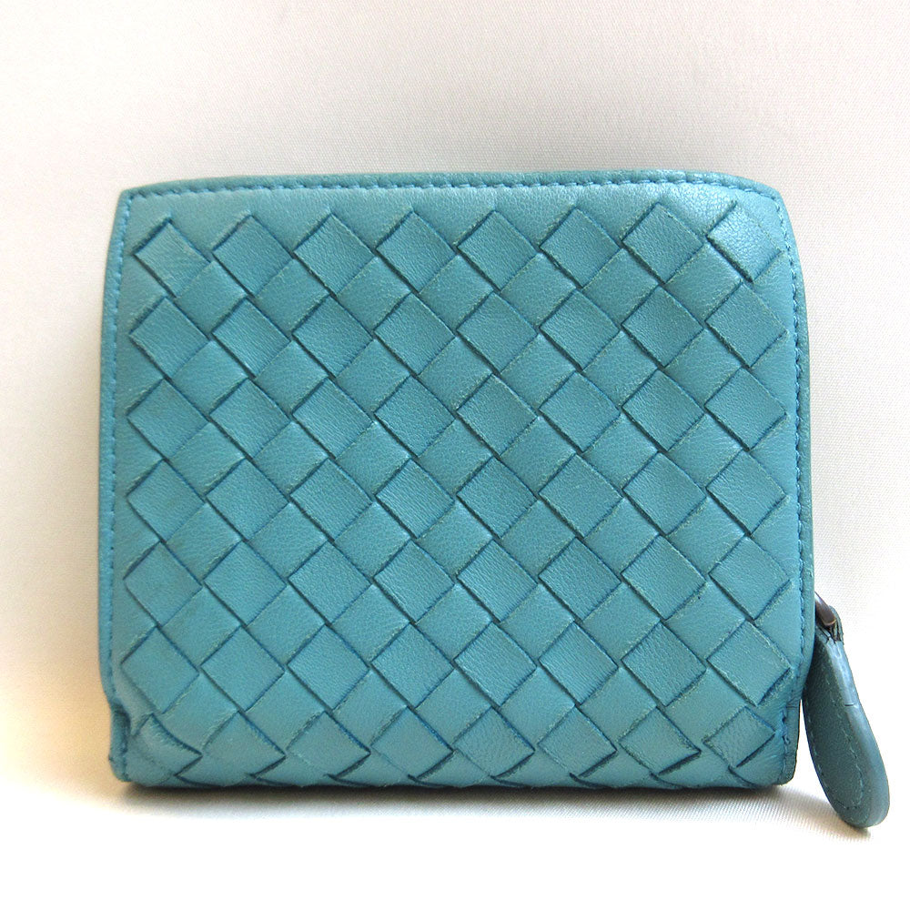 Bottega Veneta Lambskin Mini Wallet Blue Intrecciato in Very Good Condition