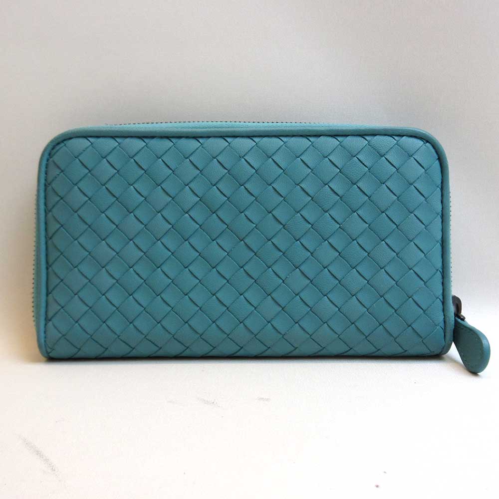 Bottega Veneta Leather Long Wallet Blue Unisex in Great Condition