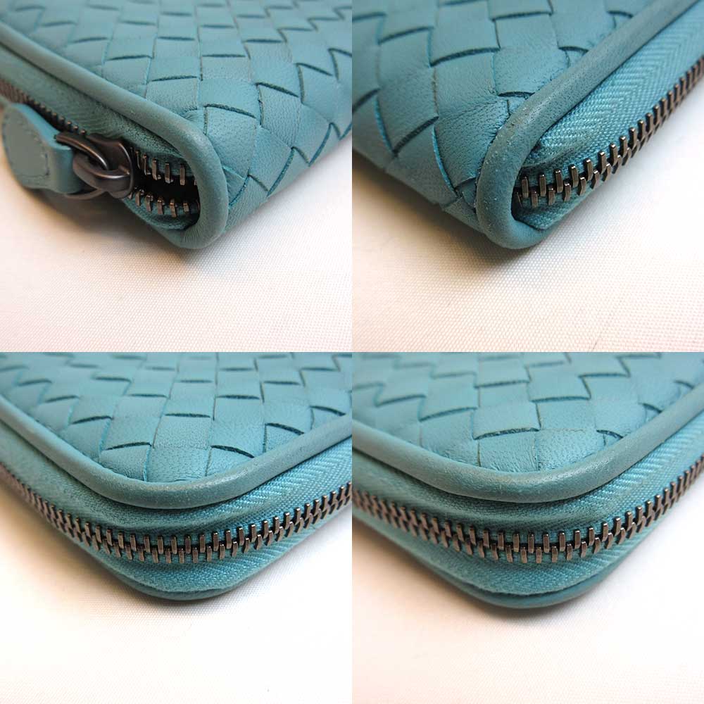 Bottega Veneta Leather Long Wallet Blue Unisex in Great Condition