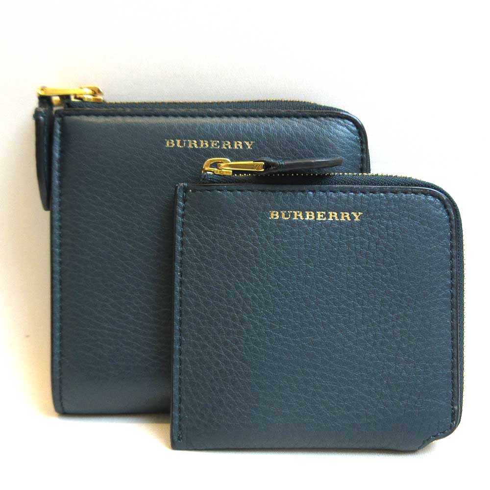 Burberry Leather Mini Wallet Green Compact L-Zip