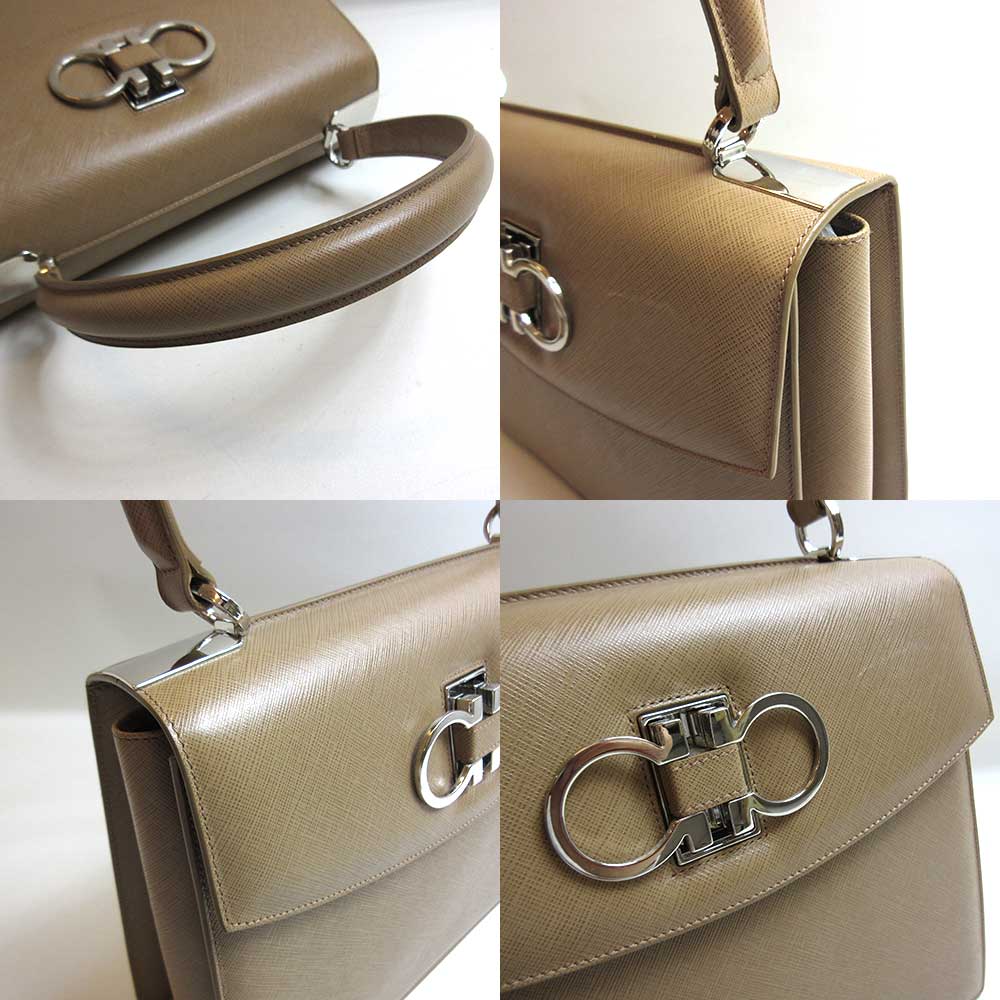 Salvatore Ferragamo Leather One Handle Beige Handbag in Great Condition