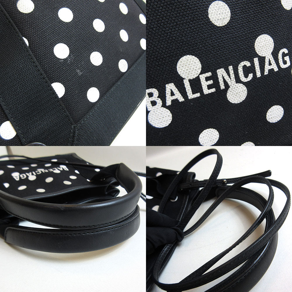 Balenciaga Navy Cabas XS Canvas Bag Black White Dots